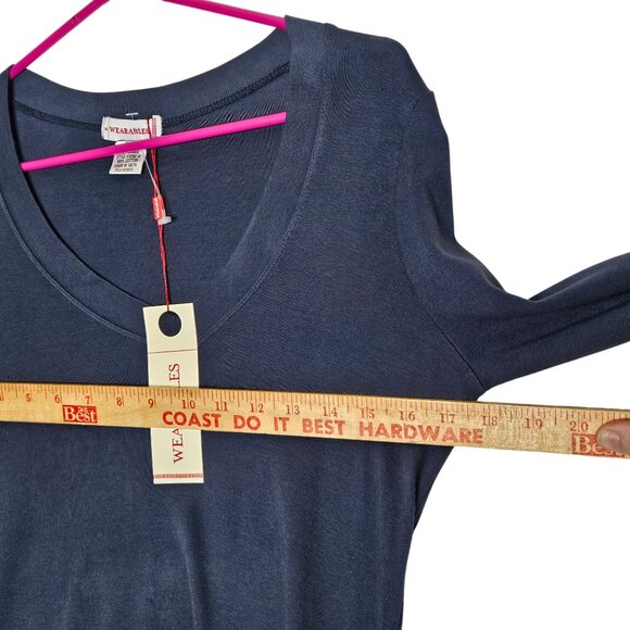 Wearables Navy Blue V-Neck 3/4 Sleeve Top S Cotton‎ Pre-Shrunk Lightweight - Picture 6 of 7